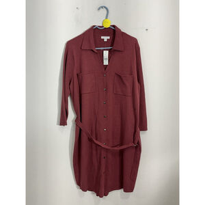 Womans Ny & Co XL Mauve Snap Front Belt Sweater Dress NWT